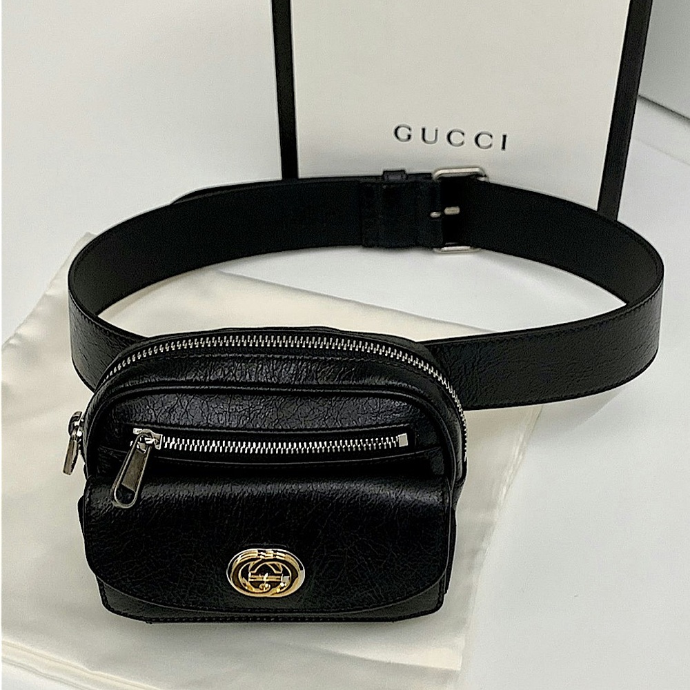 FINAL SALE GUCCI Unisex Fluffy Calfskin Mini Morpheus Belt Bag